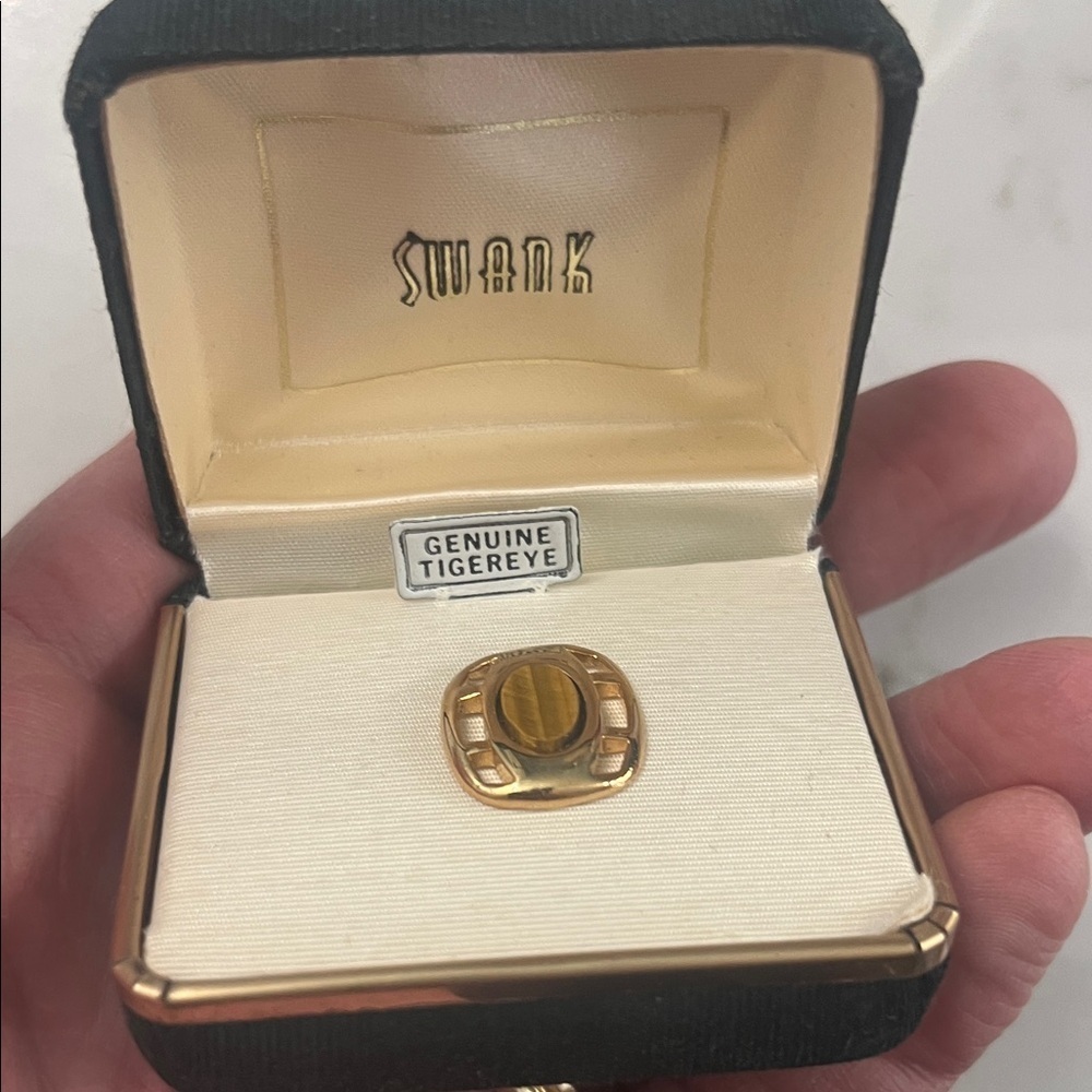 SWANK Gold Tie pin with Tiger Eye Stone